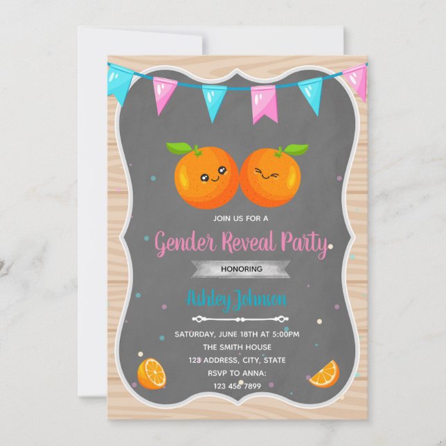 Invitación a revelar sexo de naranja (Anverso)