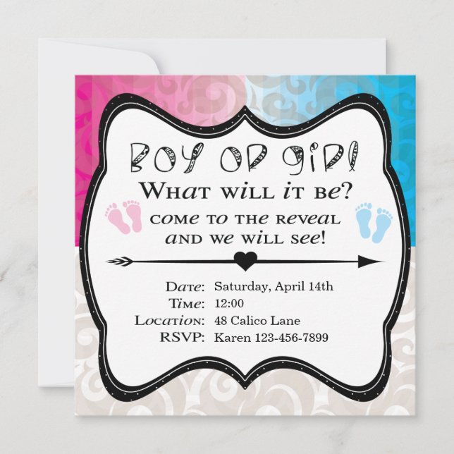 Invitación a revelar sexo de niño o Chica (Anverso)