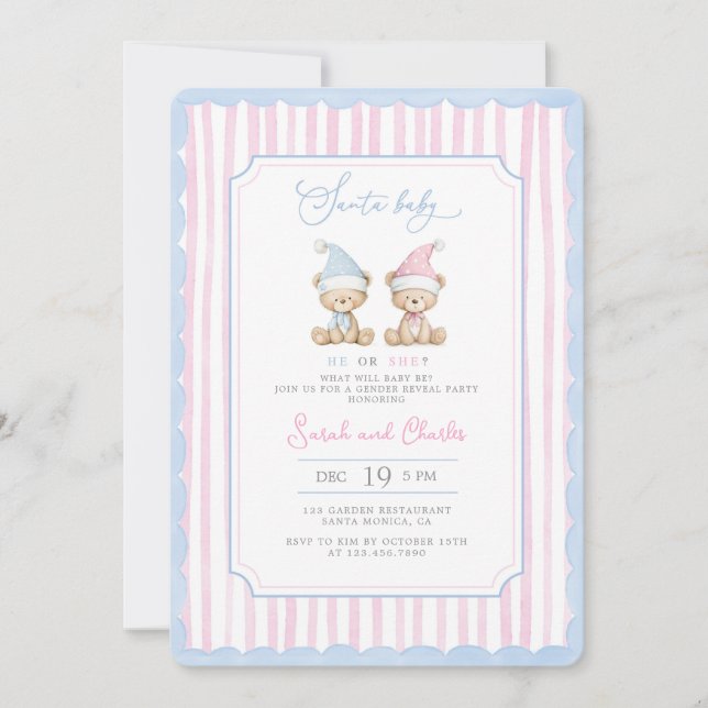 Invitación a revelar sexo del bebé de Santa (Anverso)