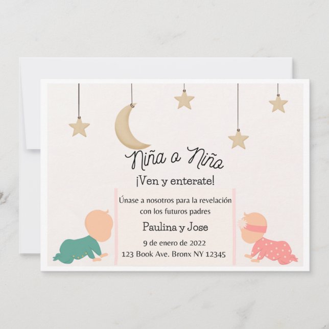 Invitación a revelar sexo simple del bebé (español (Anverso)