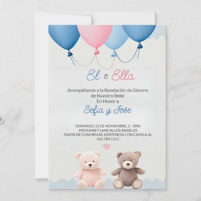Invitación a revelar sobre el oso de peluche azul  (Anverso)