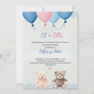 Invitación a revelar sobre el oso de peluche azul 