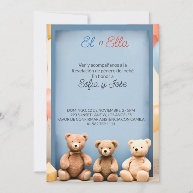 Invitación a revelar sobre el tema del oso de pelu (Anverso)