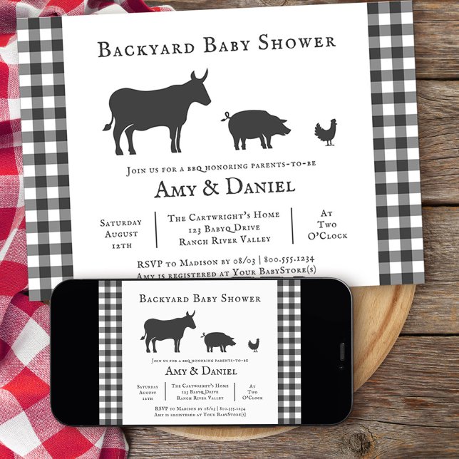 Invitación a reventar en el patio trasero de Baby  (Backyard BBQ neutral baby shower invitation from my rustic farmhouse BBQ collection
)