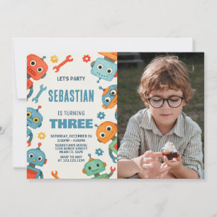 Invitación a Robot para el tercer cumpleaños con f