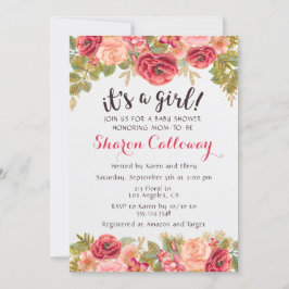 Invitación a Rosa de Baby Shower del Chica floral