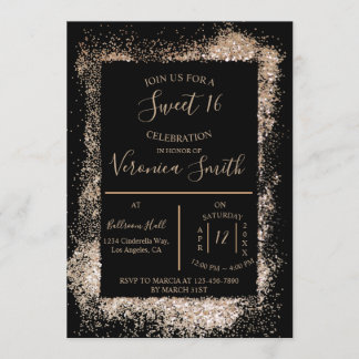 Invitación a Rosa Gold y Black Sweet 16