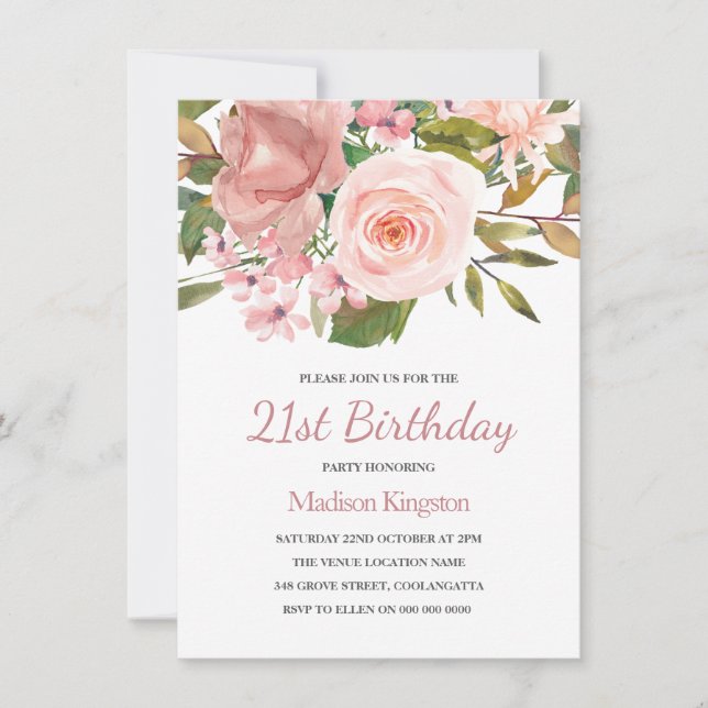 Invitación a Rosa rosado de Rubor Gold 21st Birthd (Anverso)