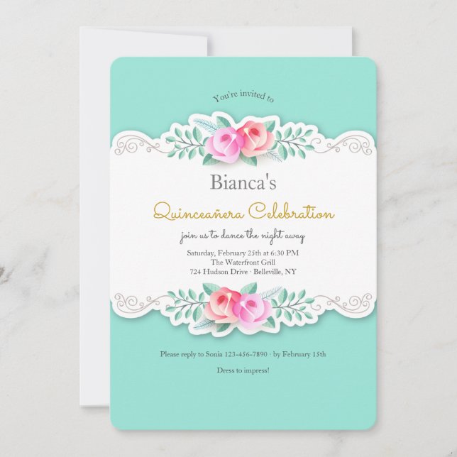 Invitación a Rosas artísticos Quinceañera (Anverso)