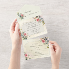 Invitación a Rosas de acuarela todo en una boda