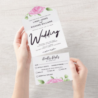 Invitación a Rosas de acuarela todo en una boda