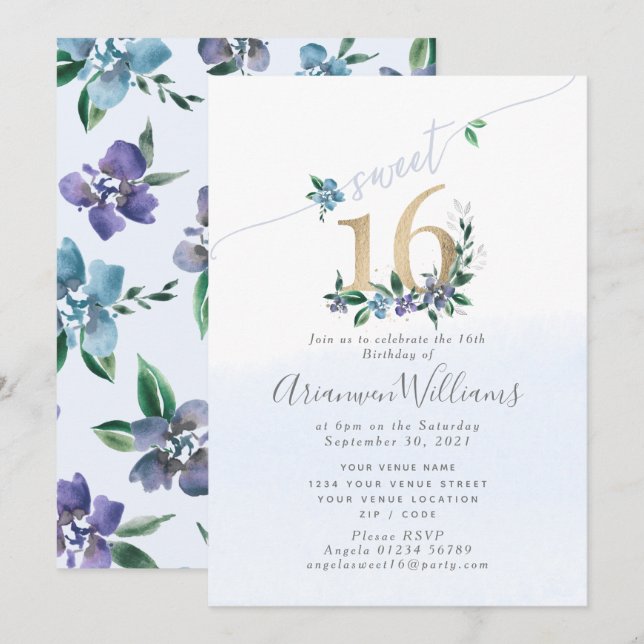 Invitación a Rosas de la Patrona azul Cornflower (Anverso / Reverso)