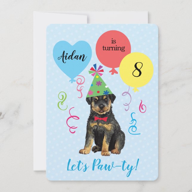 Invitación a Rottweiler de los globos de la fiesta (Anverso)