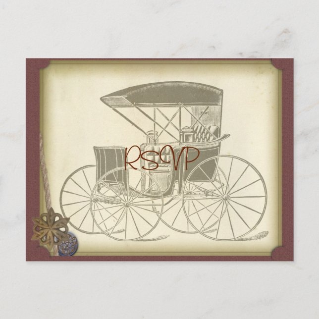 Invitación a RSVP a casamiento de coches de época  (Anverso)