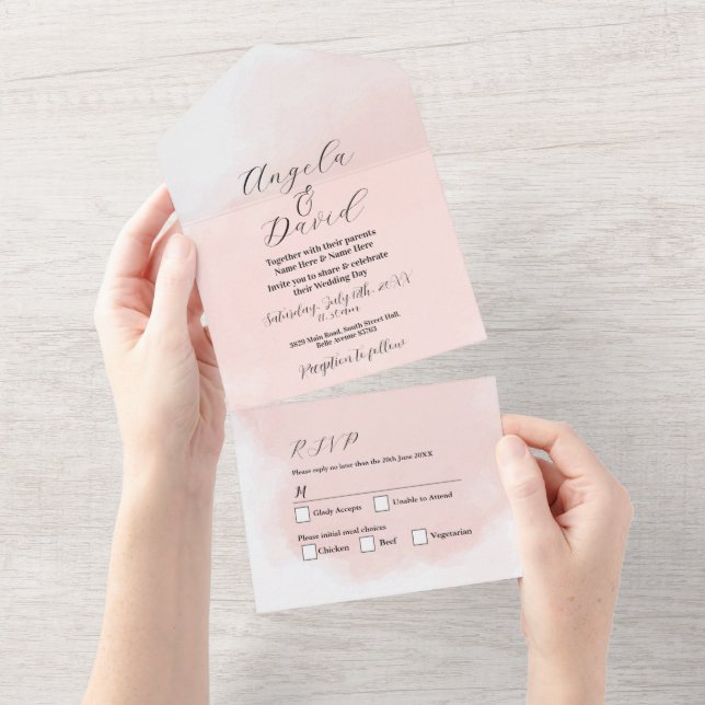 Invitación a RSVP a la boda moderna con lavado de  (desgarro)