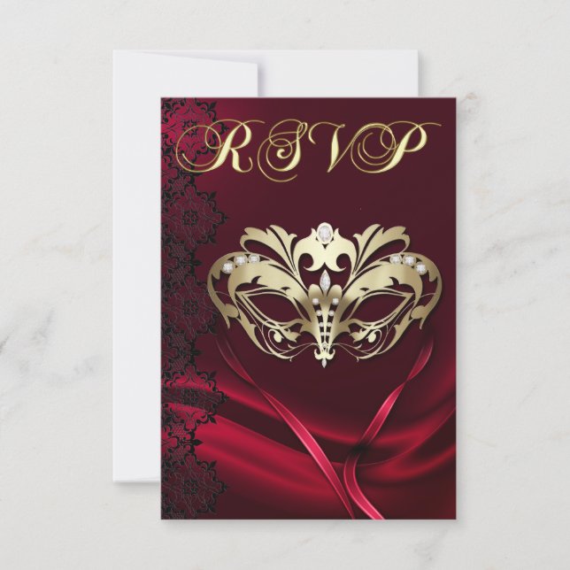 Invitación a RSVP con gestos rojos de mascarada de (Anverso)