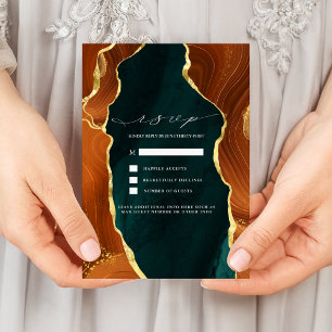 Invitación a RSVP de Agate de Oro y Naranja Quemad