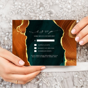 Invitación a RSVP de Agate de Oro y Naranja Quemad