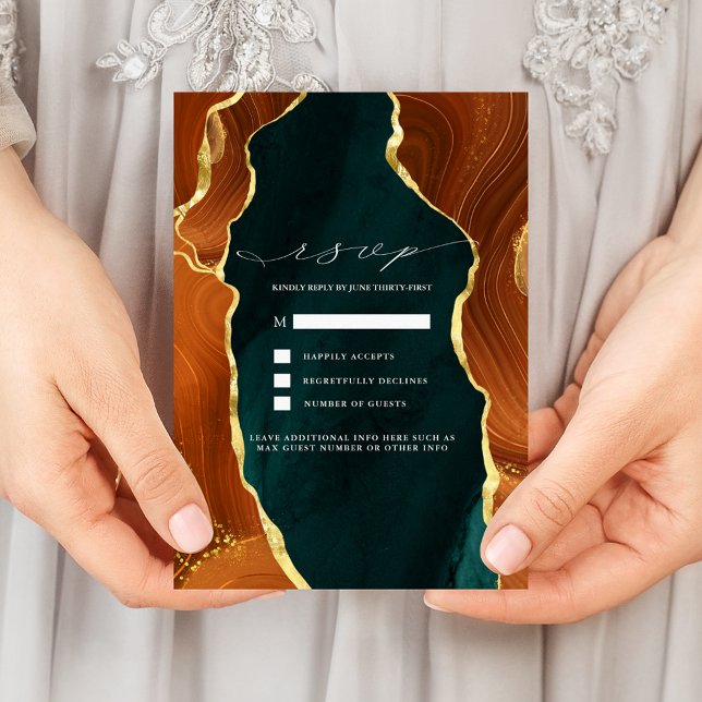 Invitación a RSVP de Agate de Oro y Naranja Quemad (Subido por el creador)