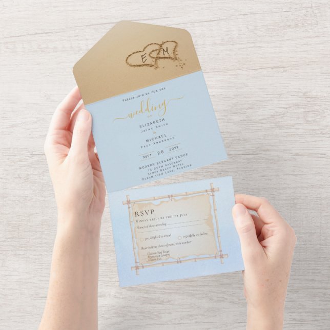 Invitación a RSVP de boda de destino | Cronología  (desgarro)