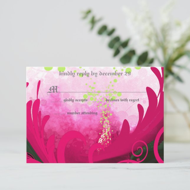 Invitación a RSVP de Boda de Flor Lirio Rosa (Anverso de pie)