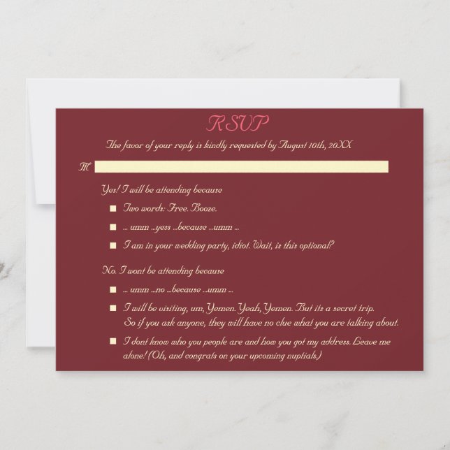 Invitación a RSVP de boda elegante y divertida (Anverso)