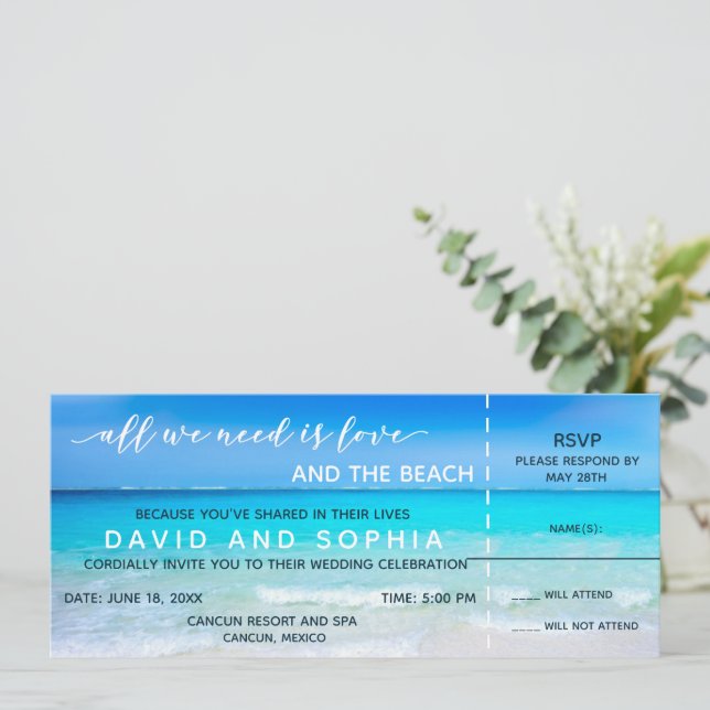 Invitación a RSVP de boda para el Pase de Embarque (Anverso de pie)