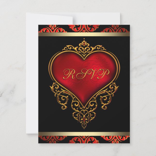 Invitación a RSVP de Boda Roja y de Oro Negra (Anverso)