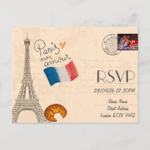 Invitación a RSVP de boda temática de París con fo