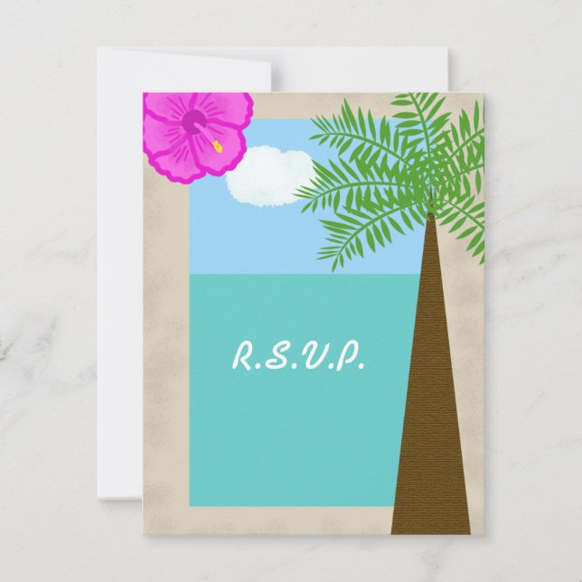 Invitación a RSVP de Boda Tropical en Playa (Anverso)