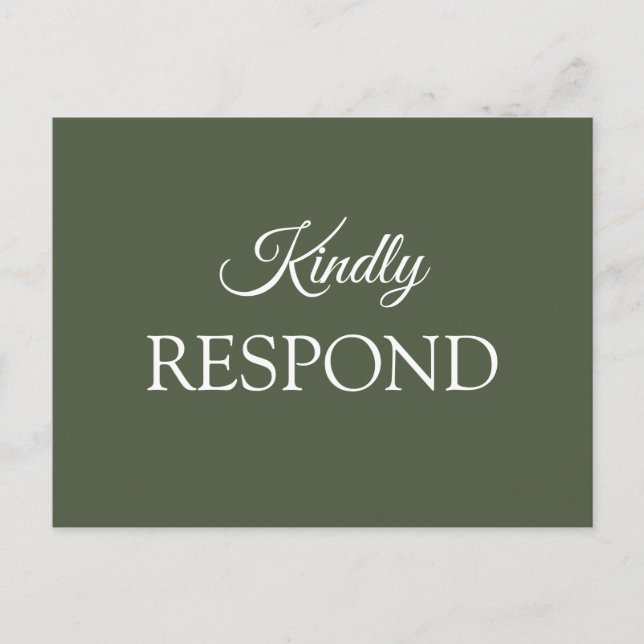 Invitación a RSVP de Boda Verde Oliva (Anverso)