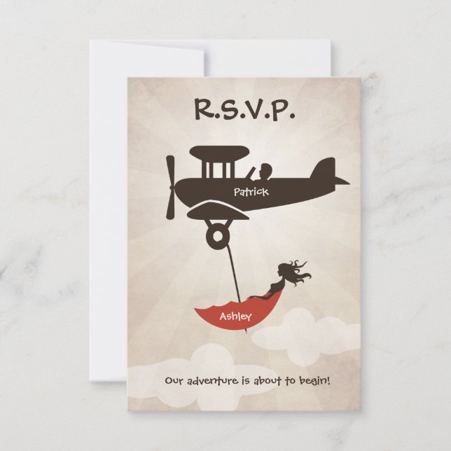 Invitación a RSVP de la boda del VUELO AMOR (Anverso)