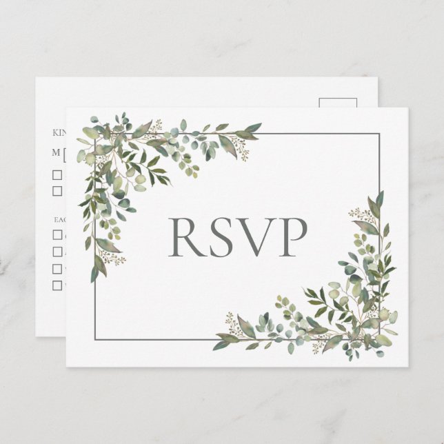 Invitación a RSVP de la Boda Verde de Hielo Botáni (Anverso / Reverso)