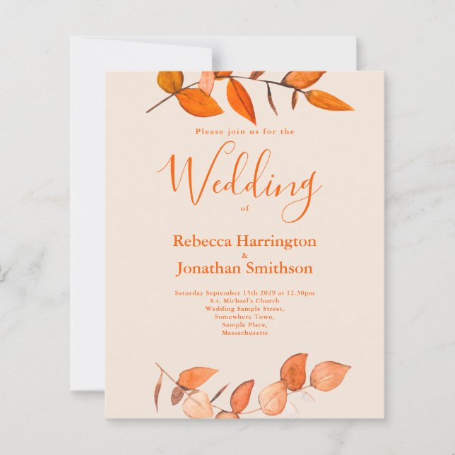 Invitación a RSVP de matrimonio de hoja de Naranja (Anverso)