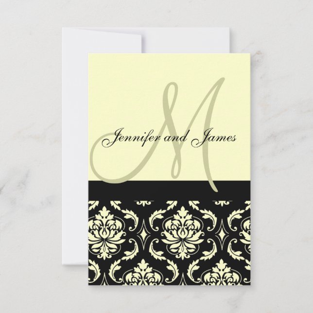 Invitación a RSVP Ivory Damask de boda para Plaza (Anverso)