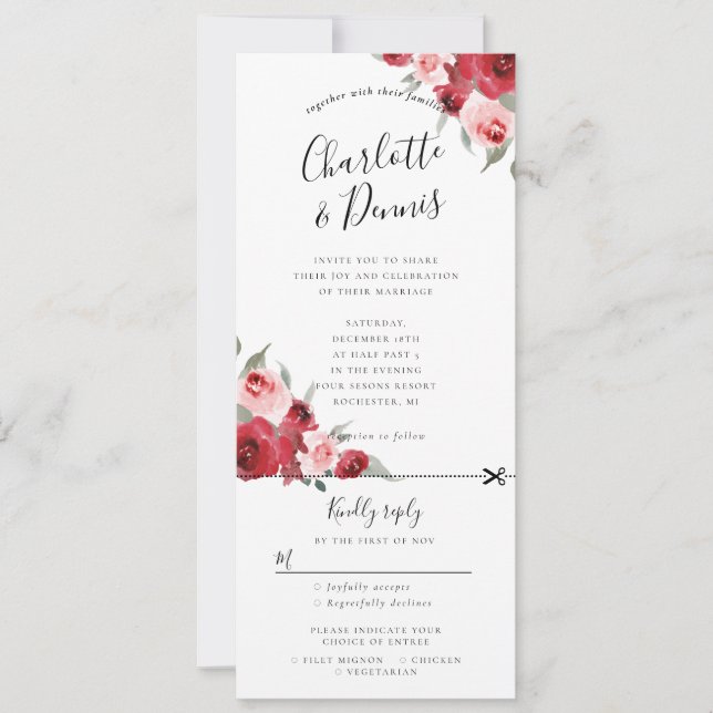 Invitación a rsvp para boda floral acuarela (Anverso)