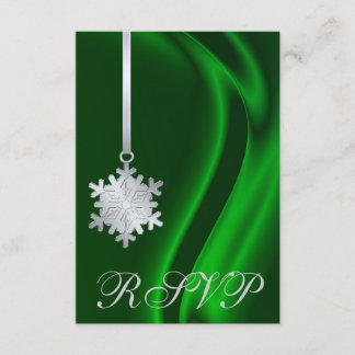 Invitación a RSVP por copo de nieve de plata verde
