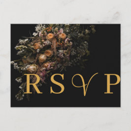 Invitación a RSVP por naranja Vintage oscuro Flora