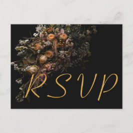 Invitación a RSVP por naranja Vintage oscuro Flora