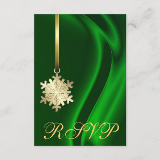 Invitación a RSVP por Snowflake Green Silk Gold