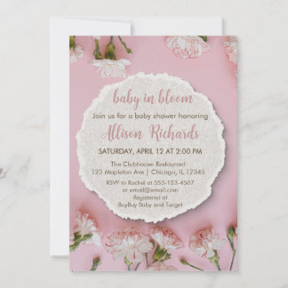 Invitación a Rubor Bloom Baby Shower | Rosa elegan