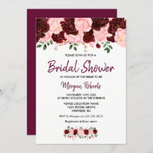Invitación a Rubor Burgundy Rosa Bridal Shower Scr