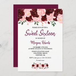 Invitación a Rubor Burgundy Rosa Sweet 16 Script