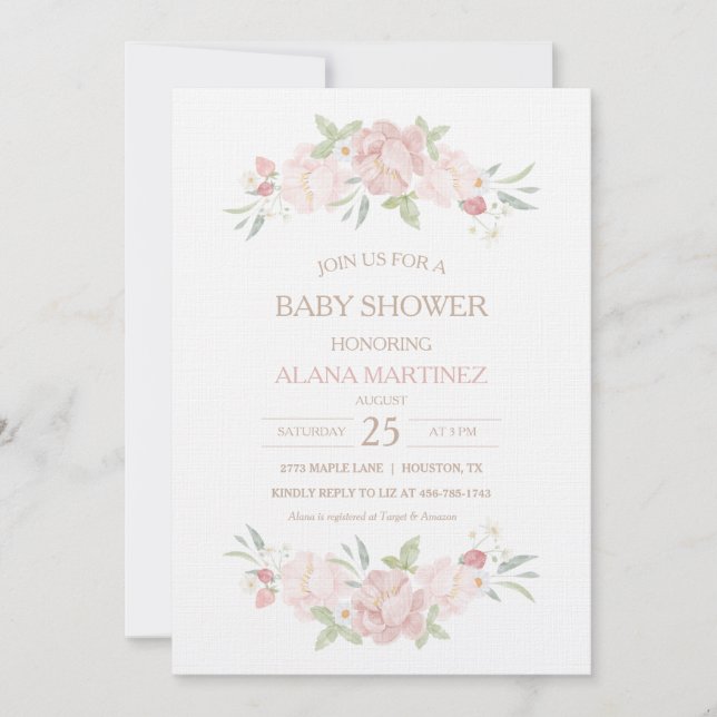 Invitación a Rubor Floral Baby Shower (Anverso)