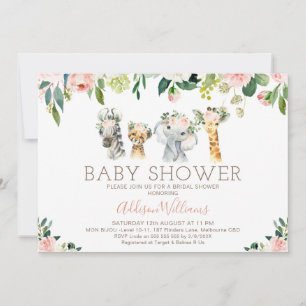 Invitación a Rubor Floral Foliage Safari Baby Show