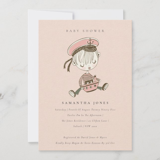 Invitación a Rubor Little Sailor Nautical Baby Sho (Anverso)