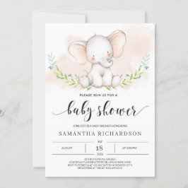 Invitación a Rubor para elefante lindo Chica Baby