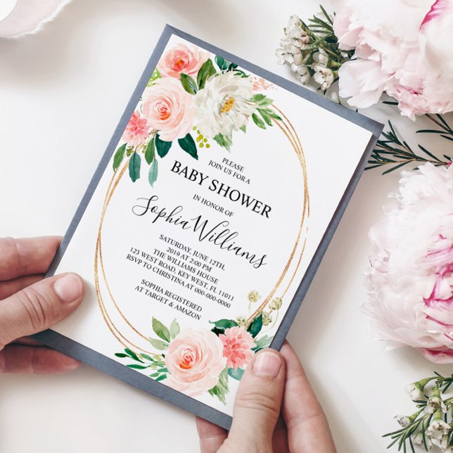 Invitación a Rubor Pink Floral Baby Shower (Subido por el creador)