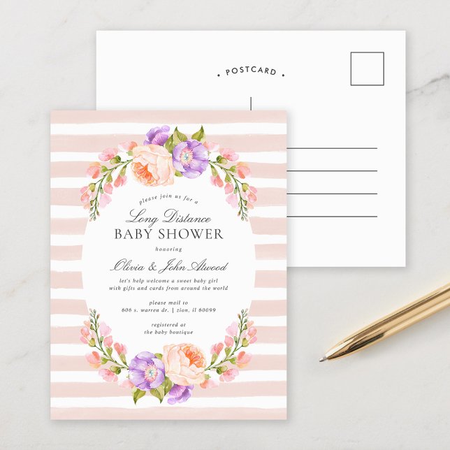 Invitación a Rubor Stripe and Bloom Baby Shower (Subido por el creador)