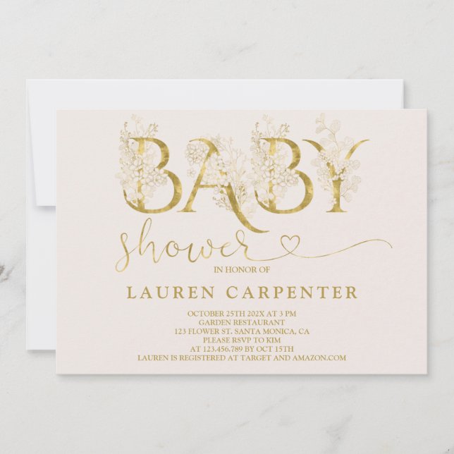 Invitación a Rubor y Gold Baby Shower (Anverso)